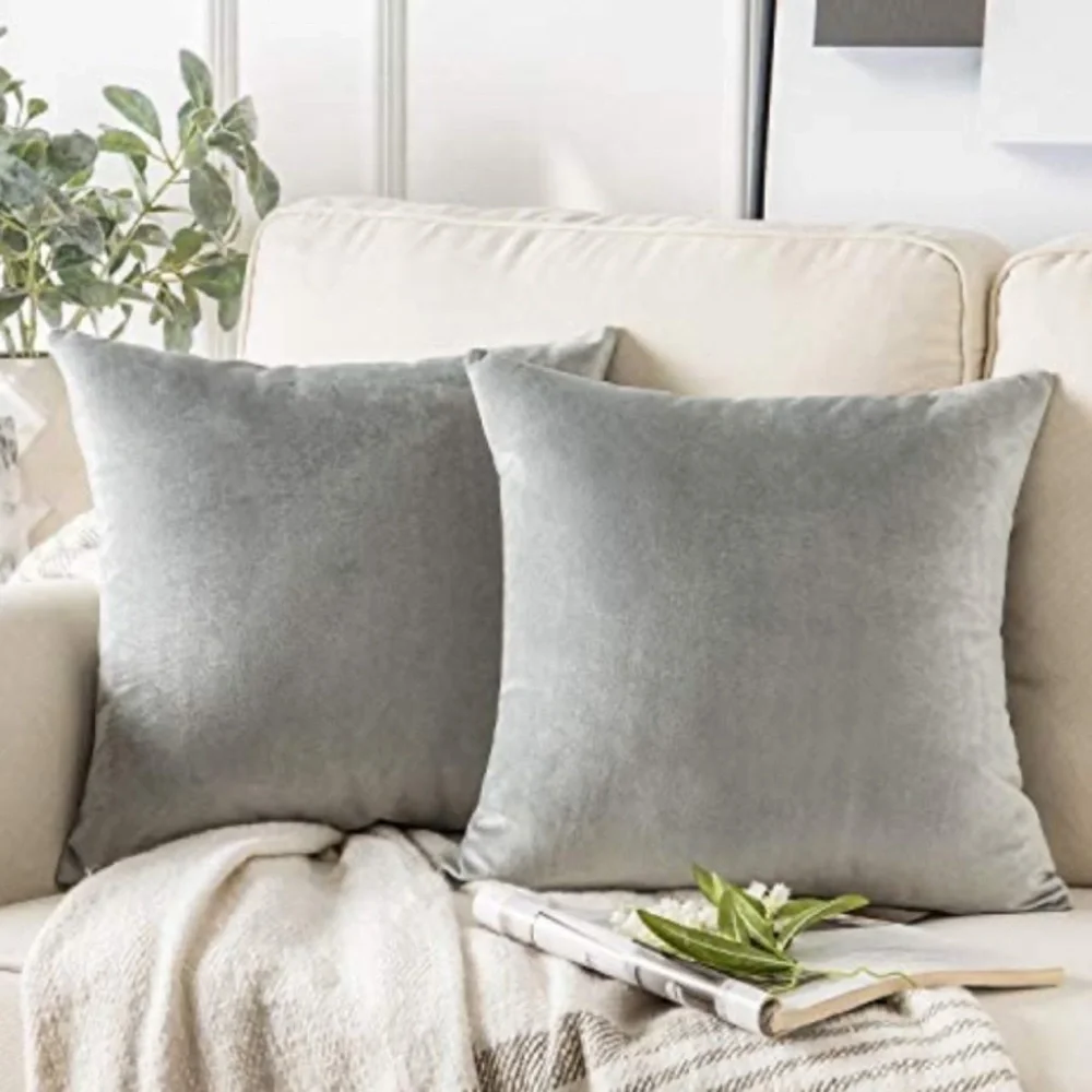 Luxury Home | Elegant Mist Grey Soft Luxe Velvet Throw Pillow Covers